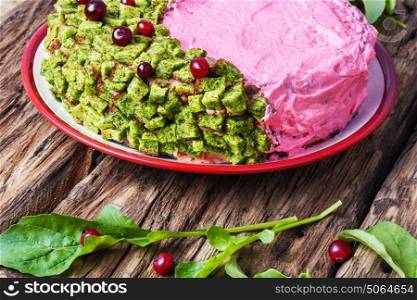 pie with spinach. vegetable low-calorie pie with spinach and cranberries