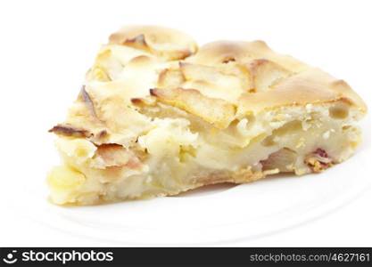 piece of apple pie isolated on white