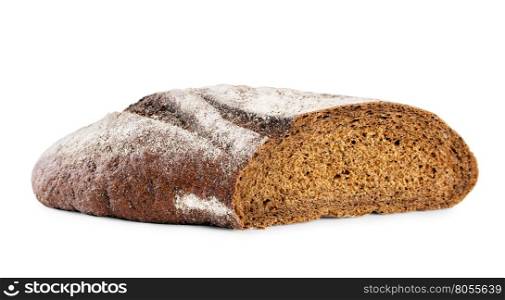 Piece of black rye bread isolated on white background. Piece of black rye bread
