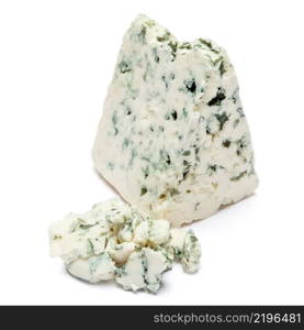 piece of blue cheese isolated on a white background. blue cheese on a white background