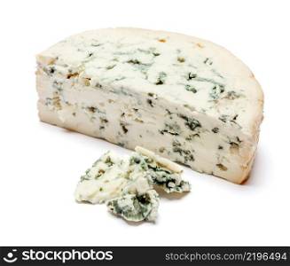 piece of blue cheese isolated on a white background. blue cheese on a white background