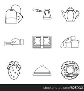 Piece of bread icons set. Outline set of 9 piece of bread vector icons for web isolated on white background. Piece of bread icons set, outline style