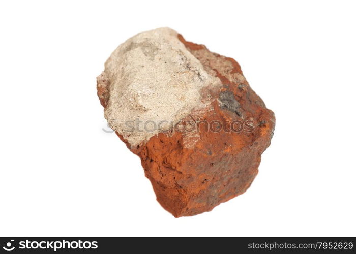 Piece of broken red brick isolated on white background