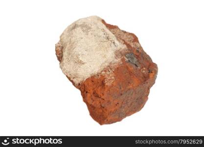 Piece of broken red brick isolated on white background