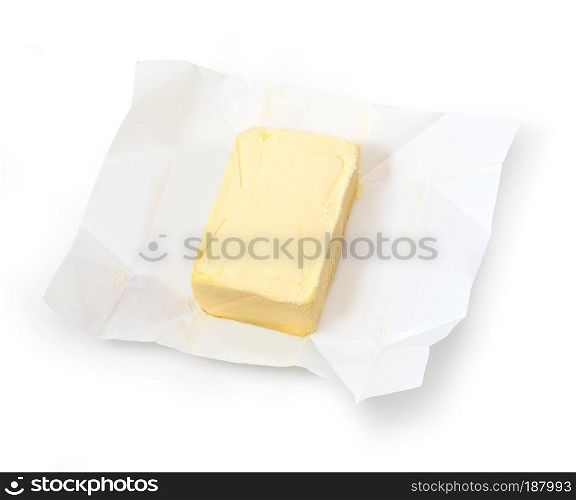 Piece of butter isolated on white background, with clipping path