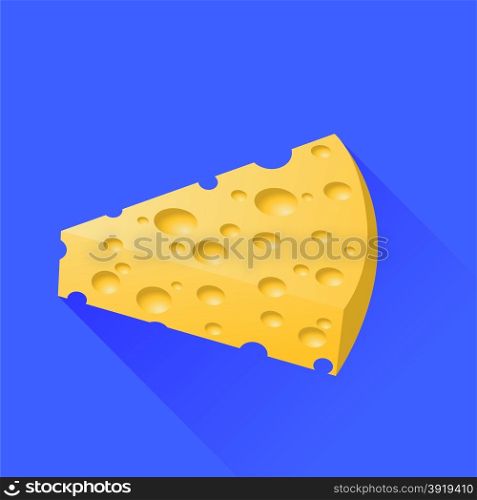 Piece of Cheese Isolated on Blue Background. Piece of Cheese