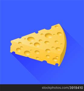 Piece of Cheese Isolated on Blue Background. Piece of Cheese