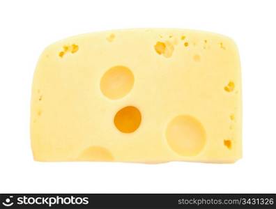 Piece of cheese isolated on white background, top view. Cheese