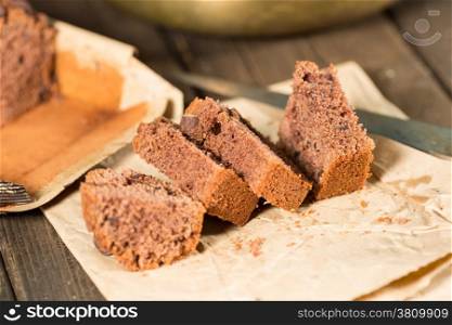 Piece of delicious homemade chocolate cake