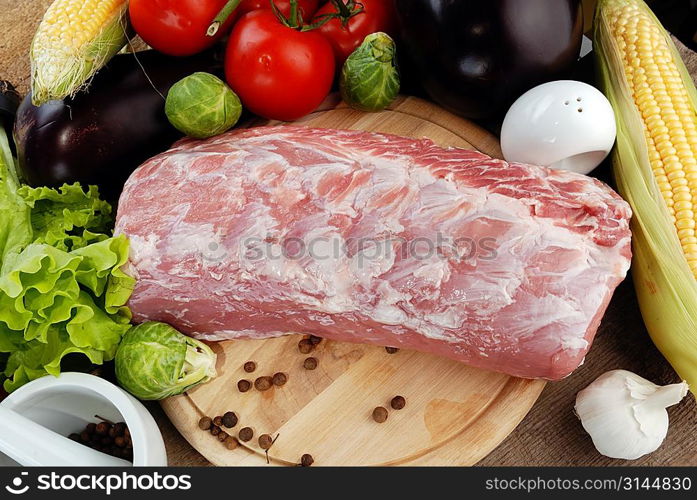 piece of fresh raw meat on cutting board