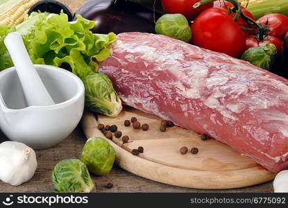 piece of fresh raw meat on cutting board