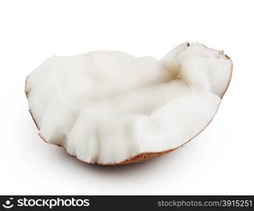 Piece of fresh ripe coconut isolated on white background