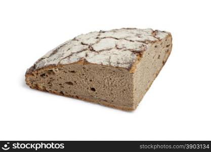 Piece of healthy German Sourdough bread on white background