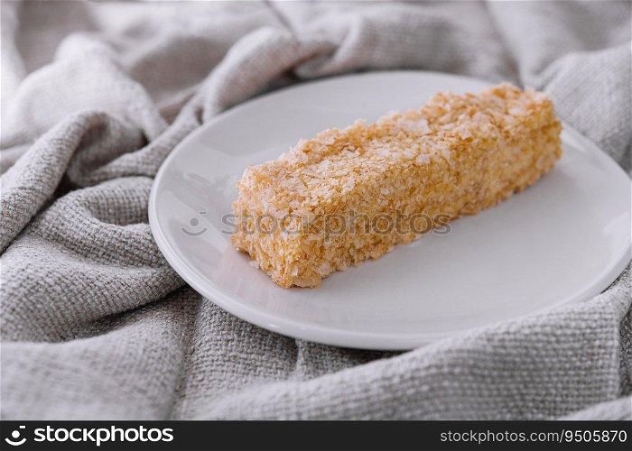 Piece of napoleon cake on a plate