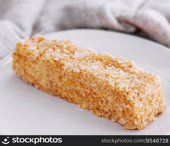 Piece of napoleon cake on a plate