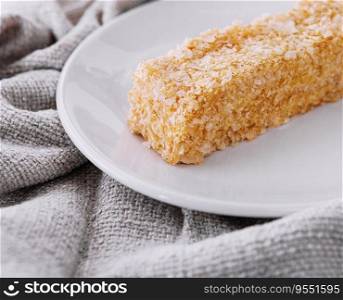 Piece of napoleon cake on a plate