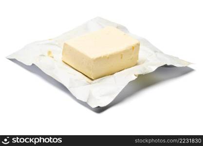 Piece of organic butter isolated on a white background. Piece of organic butter on a white background