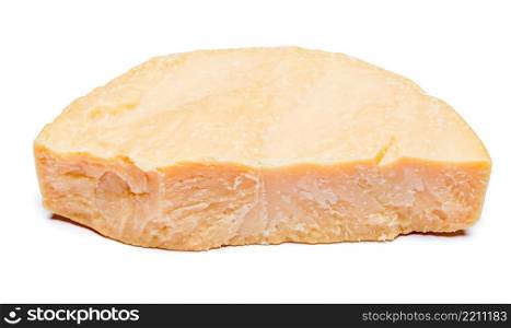 piece of parmesan or parmigiano hard cheese isolated on white background. piece of parmesan or parmigiano cheese