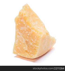 piece of parmesan or parmigiano hard cheese isolated on white background. piece of parmesan or parmigiano cheese