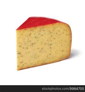Piece of traditional low fat Dutch Pan Pan cumin cheese isolated on white background 