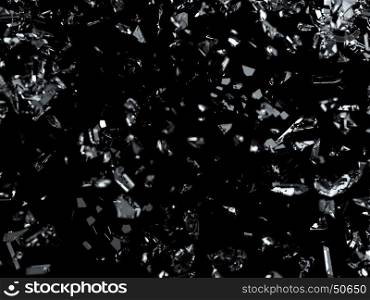 Pieces of broken or cracked glass on black