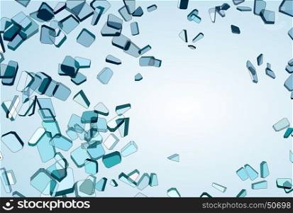 Pieces of Broken or Shattered blue glass over gradient