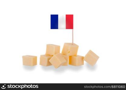 Pieces of cheese isolated on a white background, flag of France