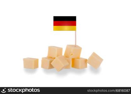 Pieces of cheese isolated on a white background, flag of Germany