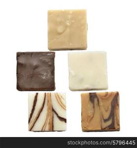 Pieces Of Chocolate Fudge Isolated On White Background