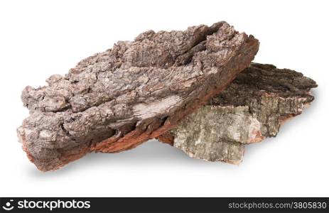Pieces Of Dry Bark Of Birch And Oak Isolated On White Background