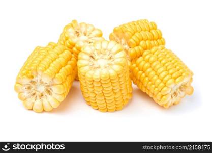 Pieces of Fresh organic corn cob isolated on white background.. Pieces of Fresh organic corn cob isolated on white background