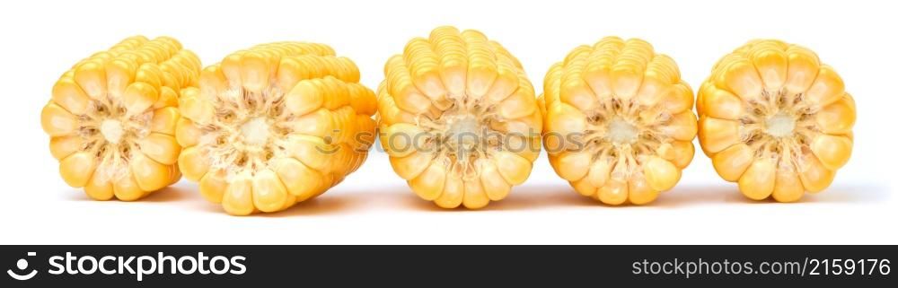 Pieces of Fresh organic corn cob isolated on white background.. Pieces of Fresh organic corn cob isolated on white background