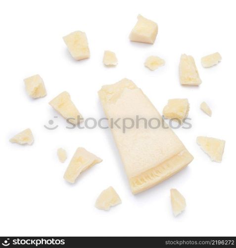 pieces of Parmesan cheese isolated on white background. pieces of Parmesan cheese on white background