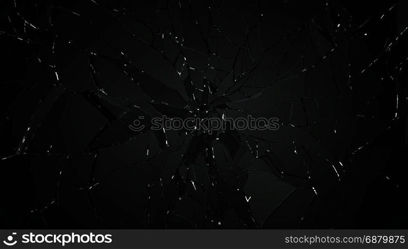 Pieces of splitted or cracked glass on black. high resolution 3d illustration, 3d rendering