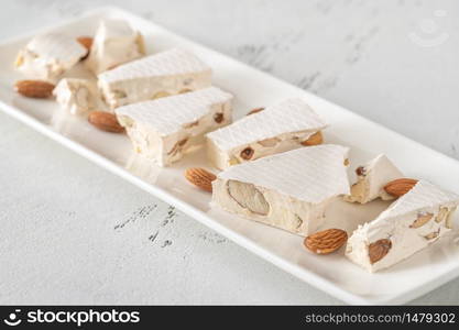 Pieces of turron - European nougat confection