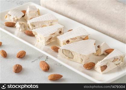 Pieces of turron - European nougat confection