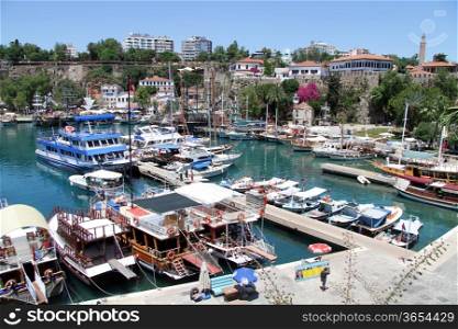 Pier and boats in old port Antalya, Turkey