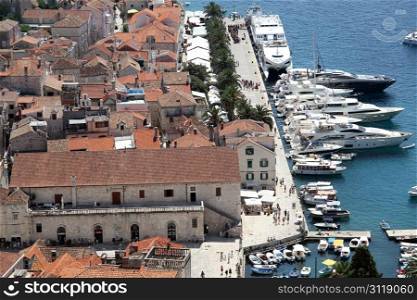 Pier and houses in the center of Hvar, Croatia