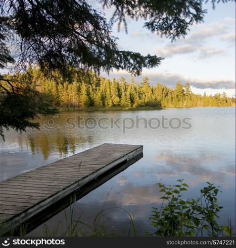 Pier in a lake, Lake of The Woods, Ontario, Canada