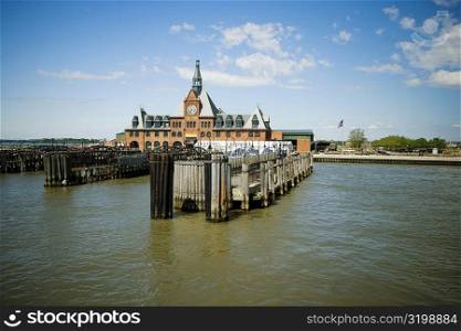 Pier in front of a clock tower, Ferry Building, New York City, New York State, USA
