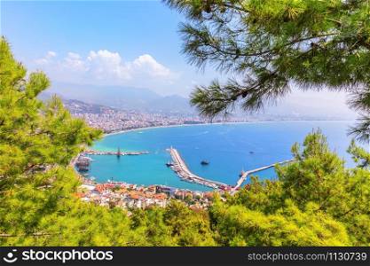 Pier of Alanya, view from the green hill near the Alanya Castle, Turkey.