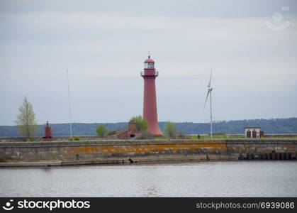 Pier with the beacon in Kronstadt Russia