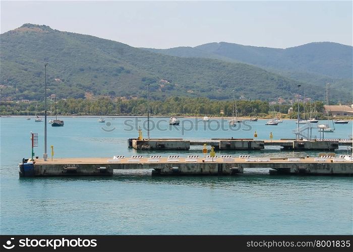 Piers of Portoferraio harbour on Elba island, Tuscany, Italy