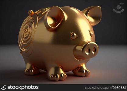 pig golden piggy bank illustration Generative AI.