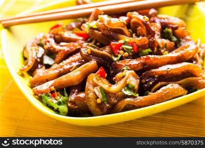 Pig&rsquo;s ear - a Chinese spicy food in a bowl