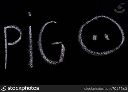 Pig sign drawn on the blackboard with chalk
