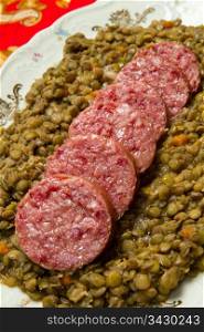 pig trotter with lentils