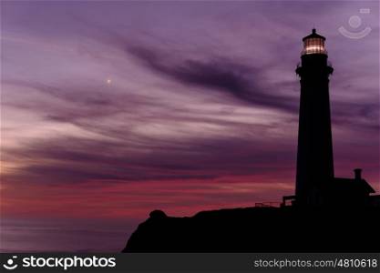 Pigeon Point Lighthouse at sunset, Pacific coast, built in 1871, California, USA