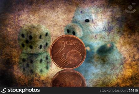 Piggy bank and 2 cents grunge concept