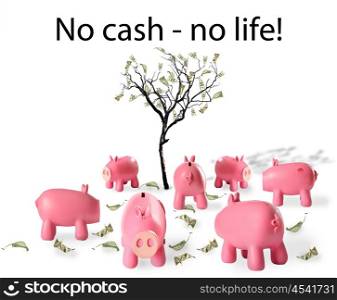 piggy bank and cash leaves - a symbol of investment in the future
